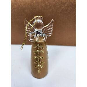 Vintage Angel Hanging Christmas Ornament 4.5" Blown & Hot Glass Gold Painted
